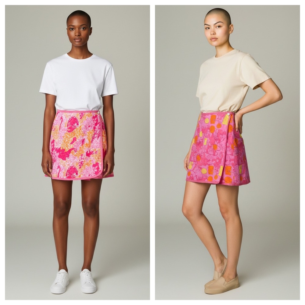Lilly Pulitzer Vintage Reversible Wrap Mini Skirt Pink Orange Floral Monkey 4P